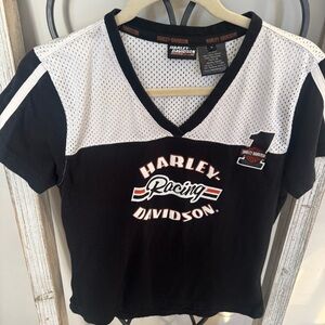 Harley-Davidson Racing Mesh Tee Women’s Large V-Neck Jersey Top